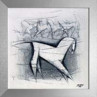 Blou a stdo v mlze (30x30 cm, s rmem 35x35 cm)