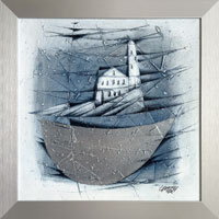 Jachta a obydlený maják (30x30 cm, s rámem 35x35 cm)