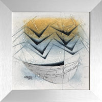 Jachta a skalnaté pobřeží (20x20 cm, s rámem 25x25 cm)