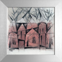 Stromy a cihlov� domy (20x20 cm, s r�mem 25x25 cm)